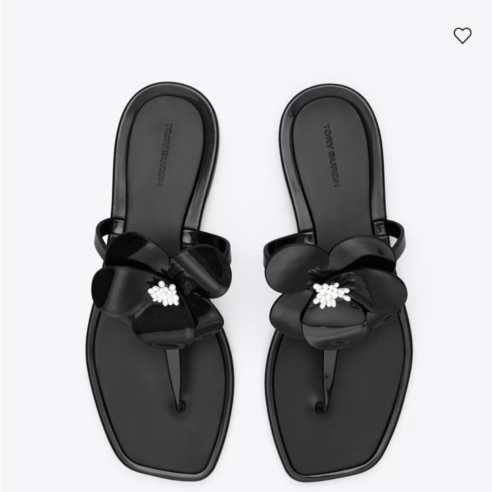 NIB Tory Burch flower jelly sandal- Pearl-Accent Floral Thong Sandals